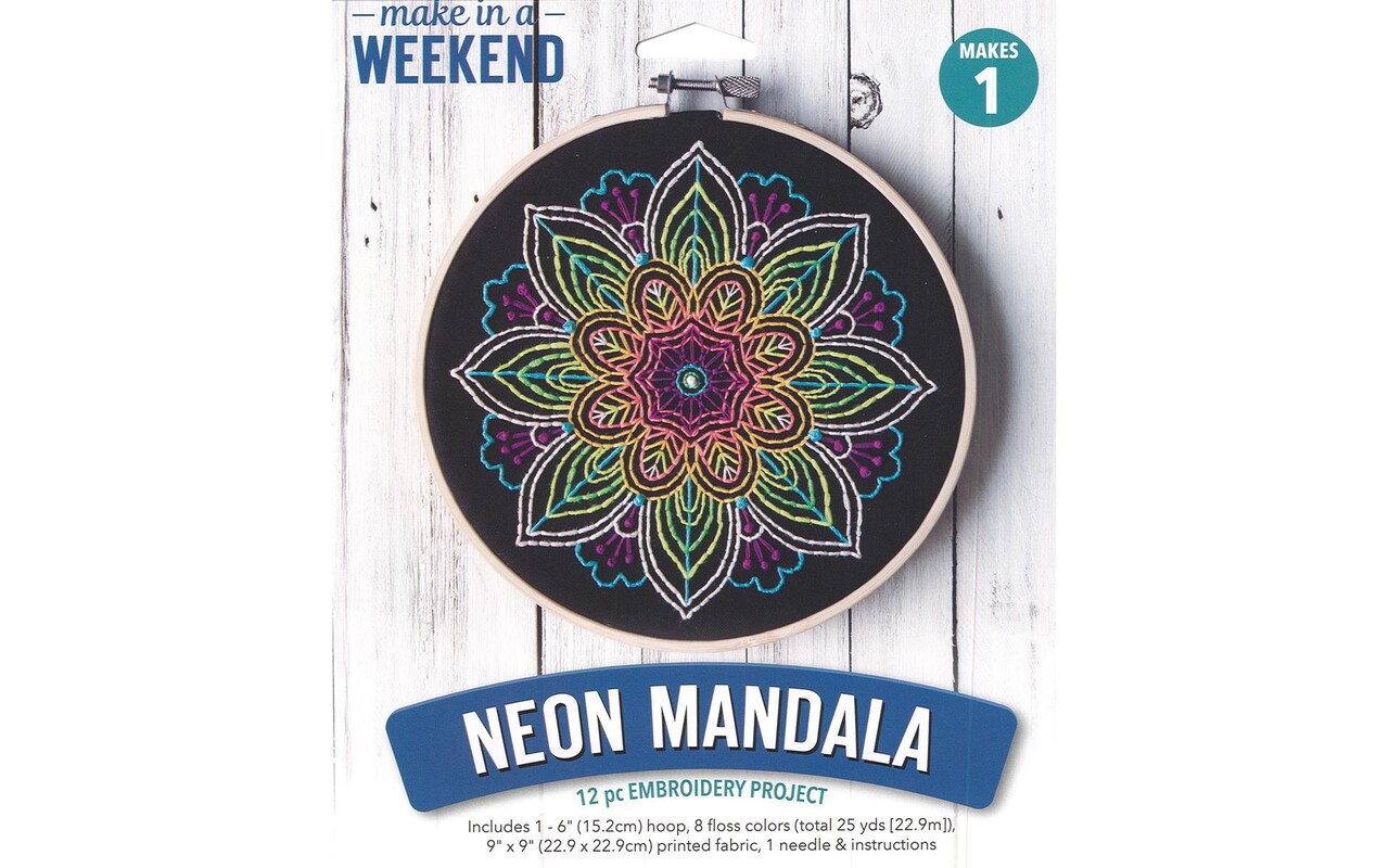Leisure Arts Embroidery Kit 6 Neon Mandala- embroidery kit for